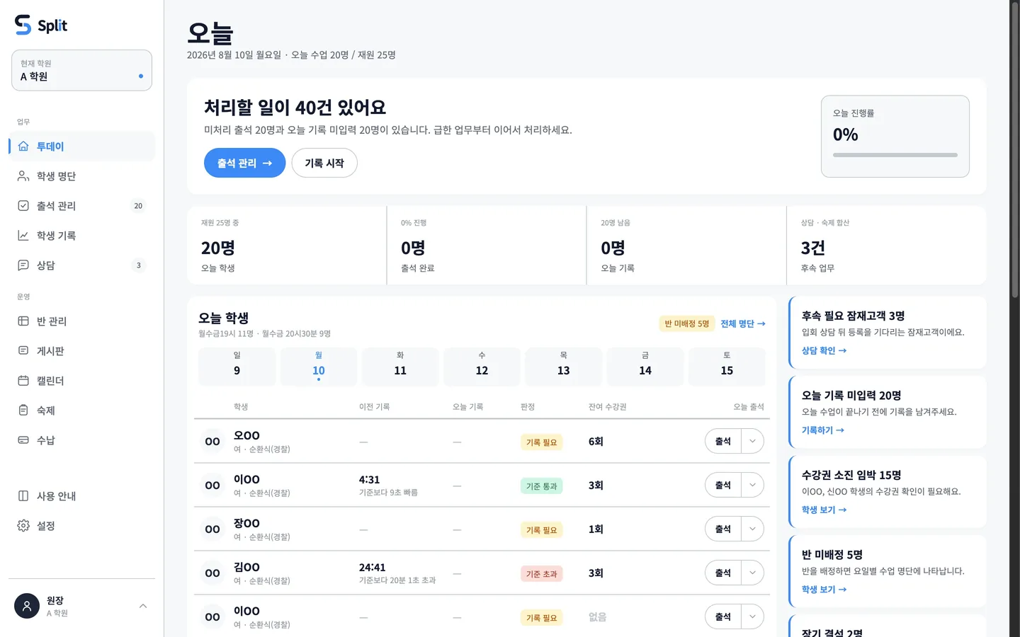 투데이 화면 — 아침에 이 화면 하나만 보시면 됩니다